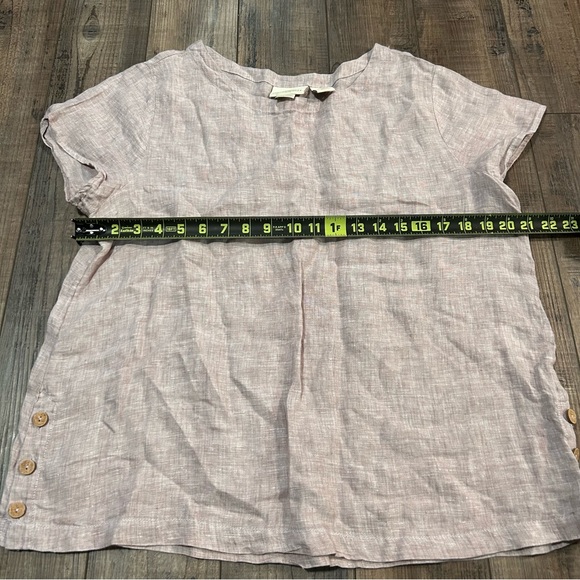 Cynthia Rowley Light Pink 100% Linen Wood Button Side Coastal Beach Top Sz Large - Picture 4 of 5